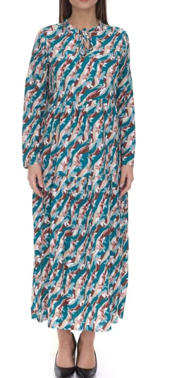 Kleider*Aniston Casuals Damen Sommer-Kleid mit floralem Allover-Print Maxi-Kleid 84167267 Blau/Braun/Beige/Weiß