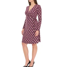 Kleider*Aniston Casuals Damen Sommer-Kleid stylisches Langarm-Kleid 3172 95293142 Lila/Braun/Weiß