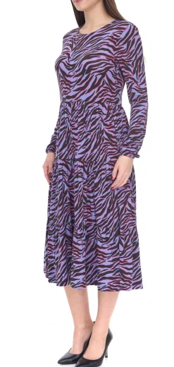 Kleider*Aniston Casuals Damen Sommer-Kleid mit Animal-Print Maxi-Kleid 3172 5116 Schwarz/Lila/Blau