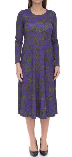 Kleider*Aniston Damen Maschenkleid mit Floralemmuster Langarm 41876054 Lila/Grün