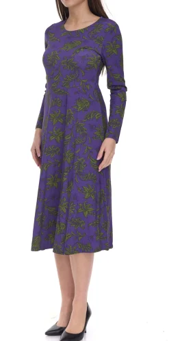 Kleider*Aniston Damen Maschenkleid mit Floralemmuster Langarm 41876054 Lila/Grün