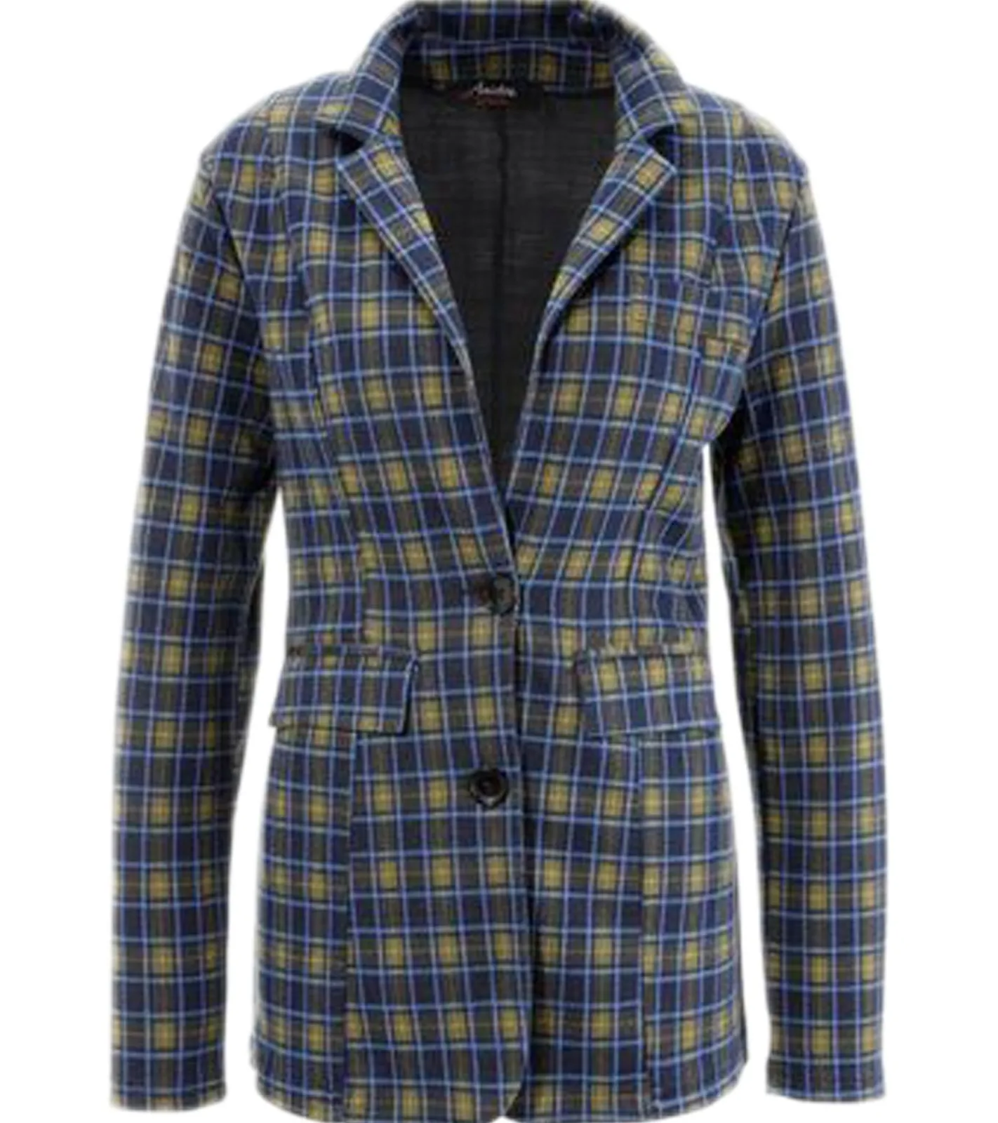 Große Größen|Blazer & Sakko*Aniston SELECTED Damen Alltags-Blazer karierte Business-Jacke Anzug-Jacke 60669556 Blau/Orange