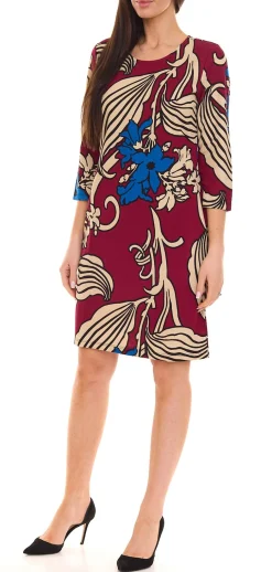 Kleider*Aniston SELECTED Damen 3/4-Arm Kleid geblümtes Midi-Kleid Sommer-Kleid 75546760 Rot