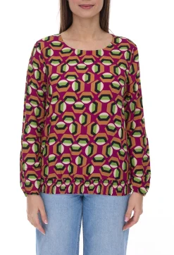 Poloshirts & Blusen*Aniston SELECTED Damen Blusen-Shirt Sommer-Bluse mit Gummizug 72981042 Rot/Bunt