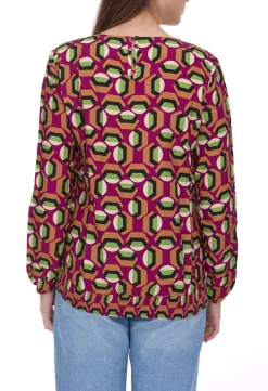 Poloshirts & Blusen*Aniston SELECTED Damen Blusen-Shirt Sommer-Bluse mit Gummizug 72981042 Rot/Bunt