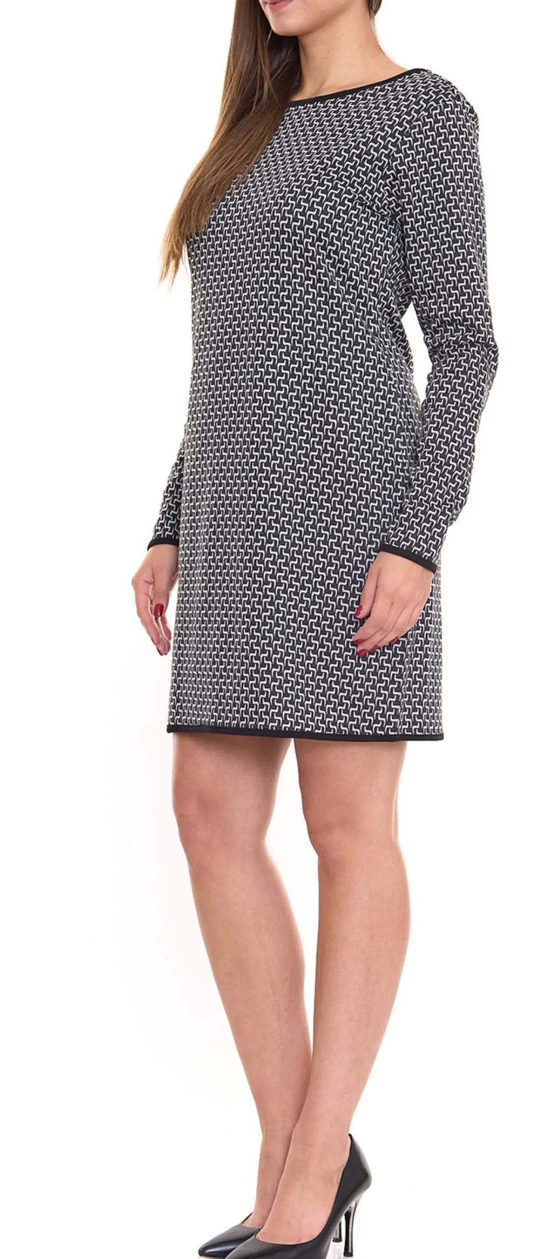 Kleider*Aniston SELECTED Damen Kleid mit Allover-Print Langarm-Kleid 78746568 Schwarz/Weiß