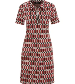 Kleider*Aniston SELECTED Damen Kurzarm-Kleid mit Allover-Print Mini-Kleid mit Reißverschluss Sommer-Kleid 90614761 Rot/Schwarz