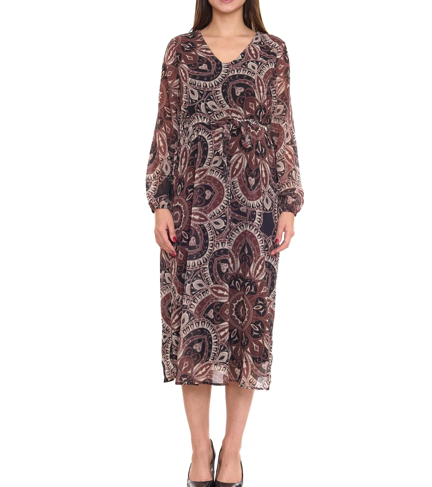 Kleider*Aniston SELECTED Damen Maxi-Kleid mit Allover-Print Sommer-Kleid 76445867 Braun/Bunt