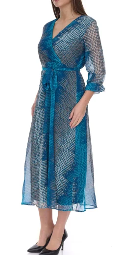 Kleider*Aniston SELECTED Damen Maxi-Kleid mit Allover-Punkte-Print Sommer-Kleid 75709830 Blau/Grau/Beige