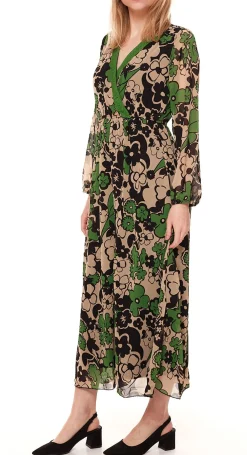 Kleider*Aniston Selected Damen Maxi-Kleid langärmliges Chiffon-Kleid 38511519 Grün/Beige