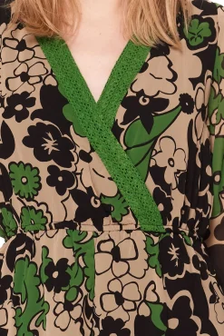 Kleider*Aniston Selected Damen Maxi-Kleid langärmliges Chiffon-Kleid 38511519 Grün/Beige