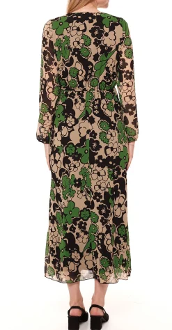 Kleider*Aniston Selected Damen Maxi-Kleid langärmliges Chiffon-Kleid 38511519 Grün/Beige