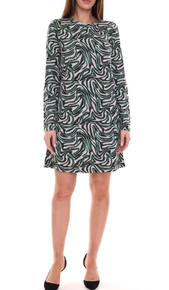 Kleider*Aniston SELECTED Damen Mini-Kleid mit Allover-Print Langarm-Kleid 88938605 Schwarz/Grün/Beige