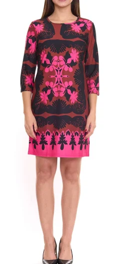 Kleider*Aniston Selected Damen Midi-Kleid geblümtes Jersey-Kleid mit 3/4-Arm Braun/Pink/Schwarz