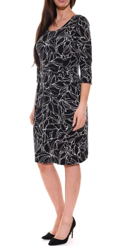 Kleider*Aniston SELECTED Damen Mini-Kleid mit abstraktem Allover-Print Langarm-Kleid Schwarz/Weiß