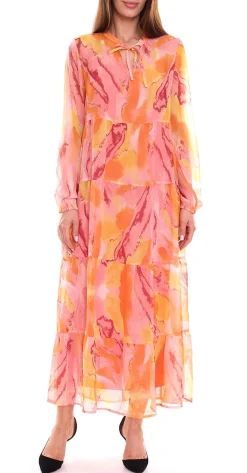Kleider*Aniston SELECTED Damen sommerliches Maxi-Kleid Sommer-Kleid Chiffon-Kleid mit langen Ärmeln 49005751 Orange/Gelb