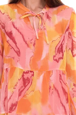 Kleider*Aniston SELECTED Damen sommerliches Maxi-Kleid Sommer-Kleid Chiffon-Kleid mit langen Ärmeln 49005751 Orange/Gelb