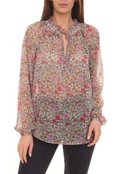 Poloshirts & Blusen*Aniston SELECTED Damen Sommer-Bluse durchsichtiges Shirt mit Allover-Print 37170051 Bunt