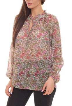 Poloshirts & Blusen*Aniston SELECTED Damen Sommer-Bluse durchsichtiges Shirt mit Allover-Print 37170051 Bunt