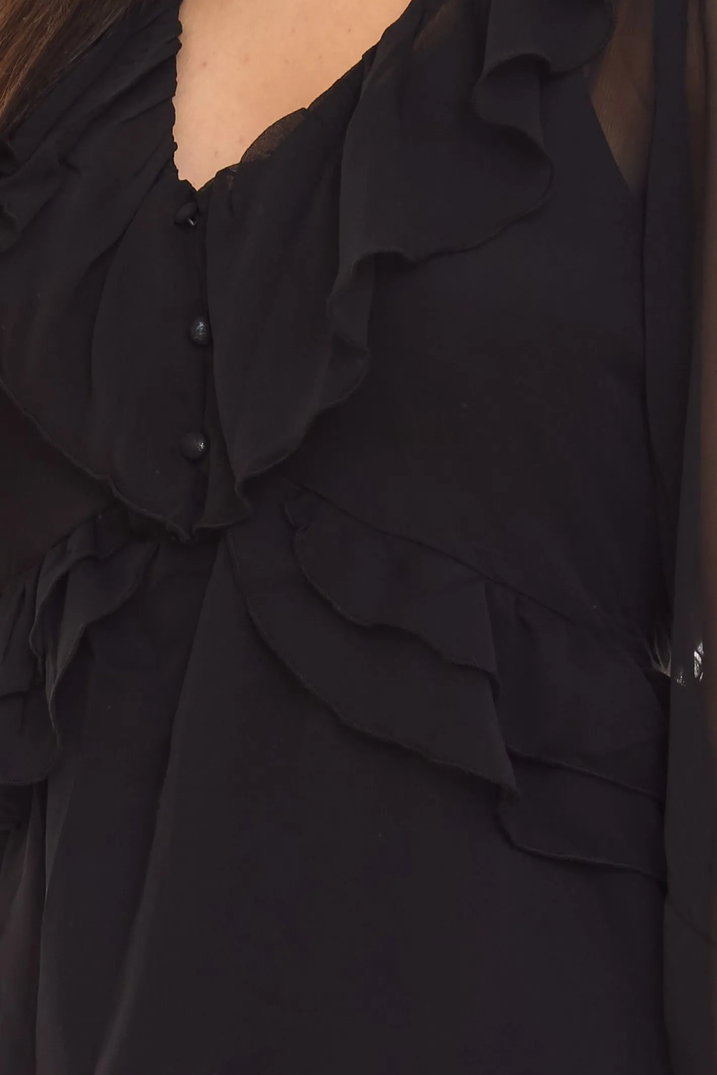 Poloshirts & Blusen*Aniston SELECTED Damen Sommer-Bluse mit Raffungen aus Chiffon Langarm-Bluse mit transparenten Ärmeln 58305233 Schwarz