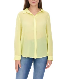 Große Größen|Poloshirts & Blusen*Aniston SELECTED Damen Sommer-Bluse Langarm-Shirt mit Kent-Kragen sommerliche Basic-Bluse Gelb oder Grün