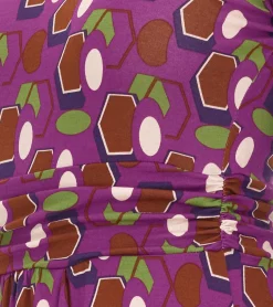 Kleider*Aniston SELECTED Damen Sommer-Kleid Midi-Kleid mit geometrischen Mustern Urlaubs-Kleid 39733762 Lila/Braun/Grün