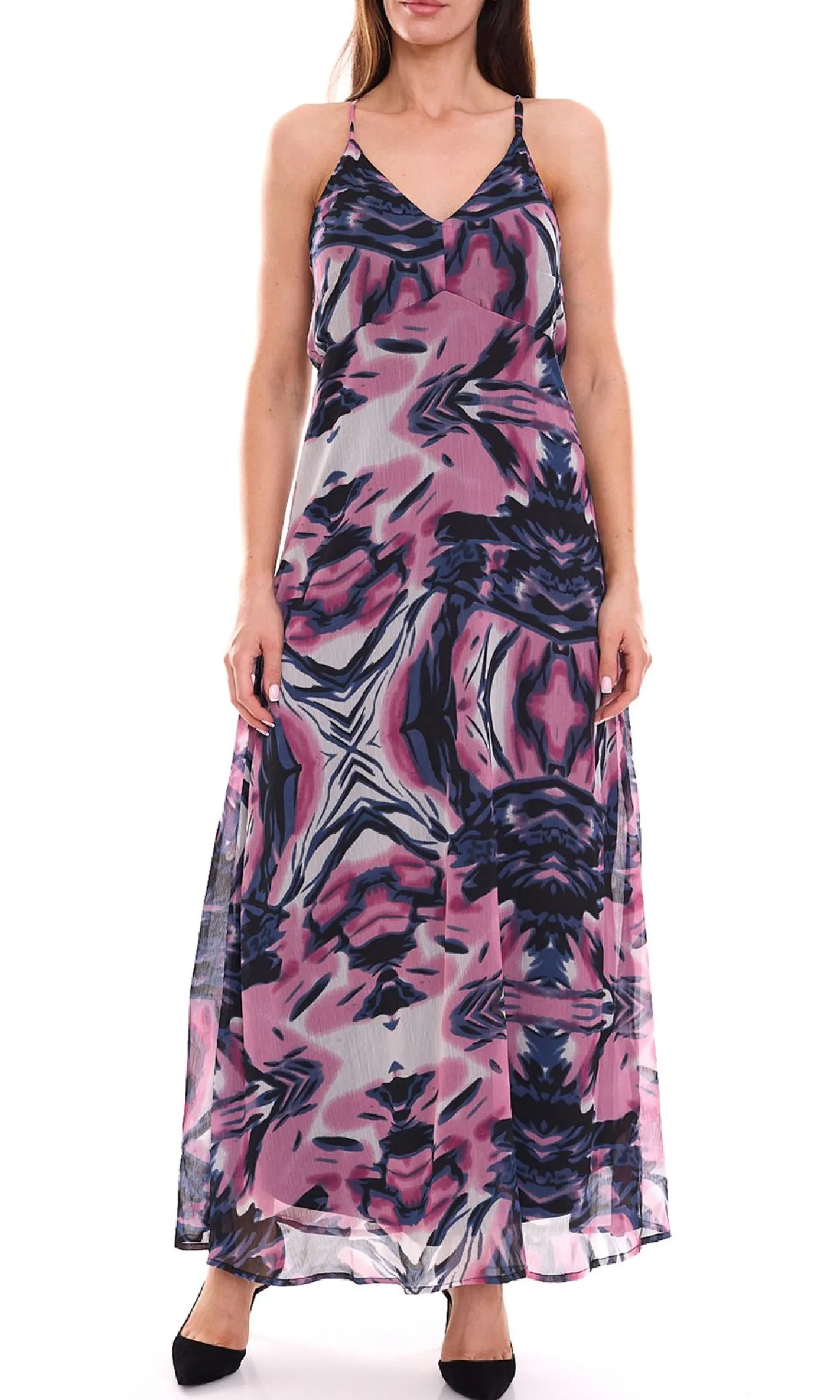 Kleider*Aniston SELECTED Damen Sommer-Kleid Maxi-Kleid mit Allover-Print 62973444 Violett/Bunt