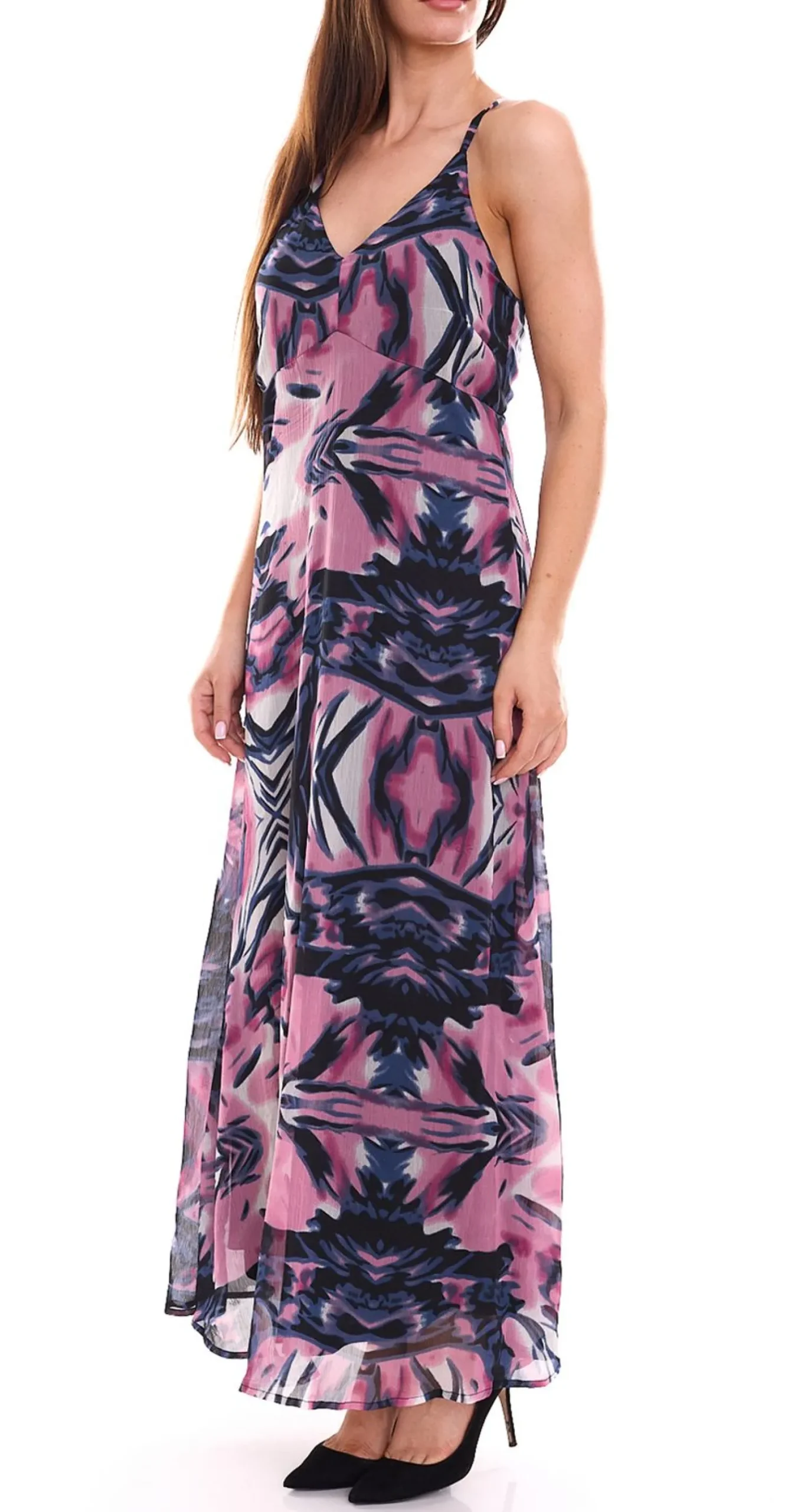 Kleider*Aniston SELECTED Damen Sommer-Kleid Maxi-Kleid mit Allover-Print 62973444 Violett/Bunt