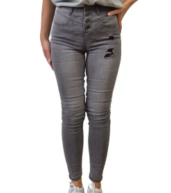 Hosen & Jeans*ARIZONA Damen Slim-Fit Jeans Baumwoll-Hose High-Waist mit Destroyed Effekten 5881 4258 Grau