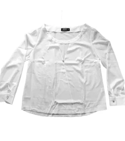 Poloshirts & Blusen*AWAMA Damen Sommer-Bluse mit V-Ausschnitt und Deko-Knopf Langarm-Shirt 49089472 Weiß