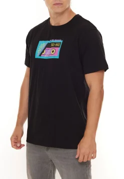 T-Shirts & Tank Tops*BAD+MAD Tokio Tee Herren Baumwoll-T-Shirt mit buntem Kasetten-Print Rundhals-Shirt BMTR004 Schwarz