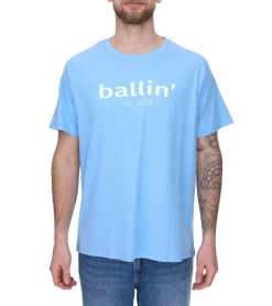T-Shirts & Tank Tops*Ballin Est. 2013 Herren nachhaltiges Baumwoll-Shirt mit Logo-Print auf der Front Kurzarm-Shirt SH-REG-H050 Hellblau