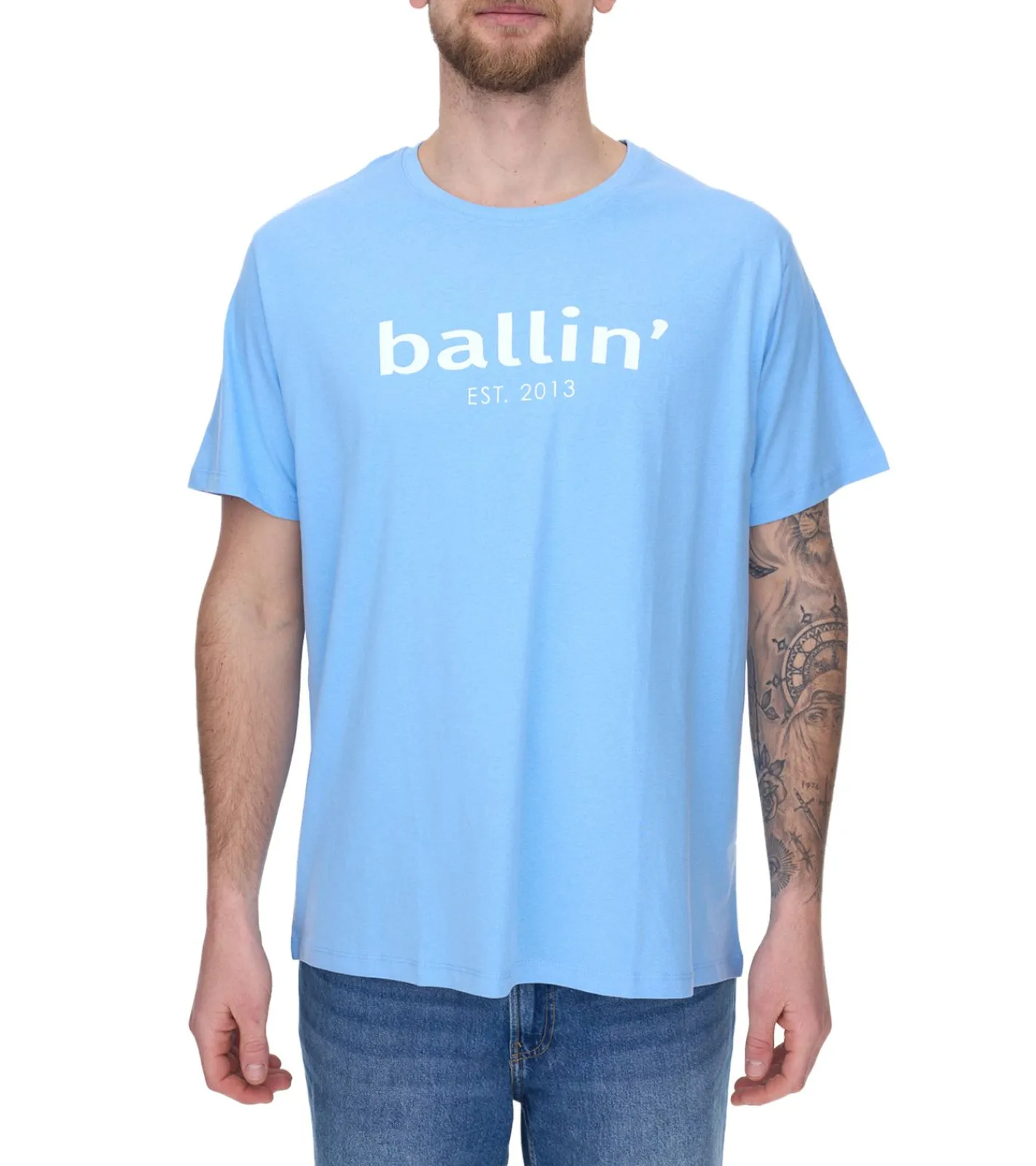 T-Shirts & Tank Tops*Ballin Est. 2013 Herren nachhaltiges Baumwoll-Shirt mit Logo-Print auf der Front Kurzarm-Shirt SH-REG-H050 Hellblau