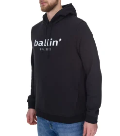 Pullover & Sweater*Ballin Est. 2013 Herren nachhaltiger Hoodie Kapuzen-Pullover mit Logo-Print auf der Front HO-H00050 Schwarz