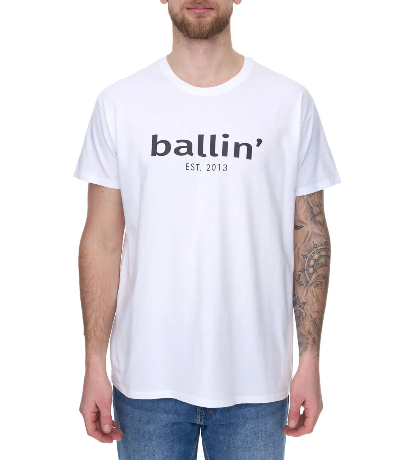 T-Shirts & Tank Tops*Ballin Est. 2013 Herren nachhaltiges Baumwoll-Shirt mit Logo-Print auf der Front Kurzarm-Shirt SH-REG-H050-WHT Weiß