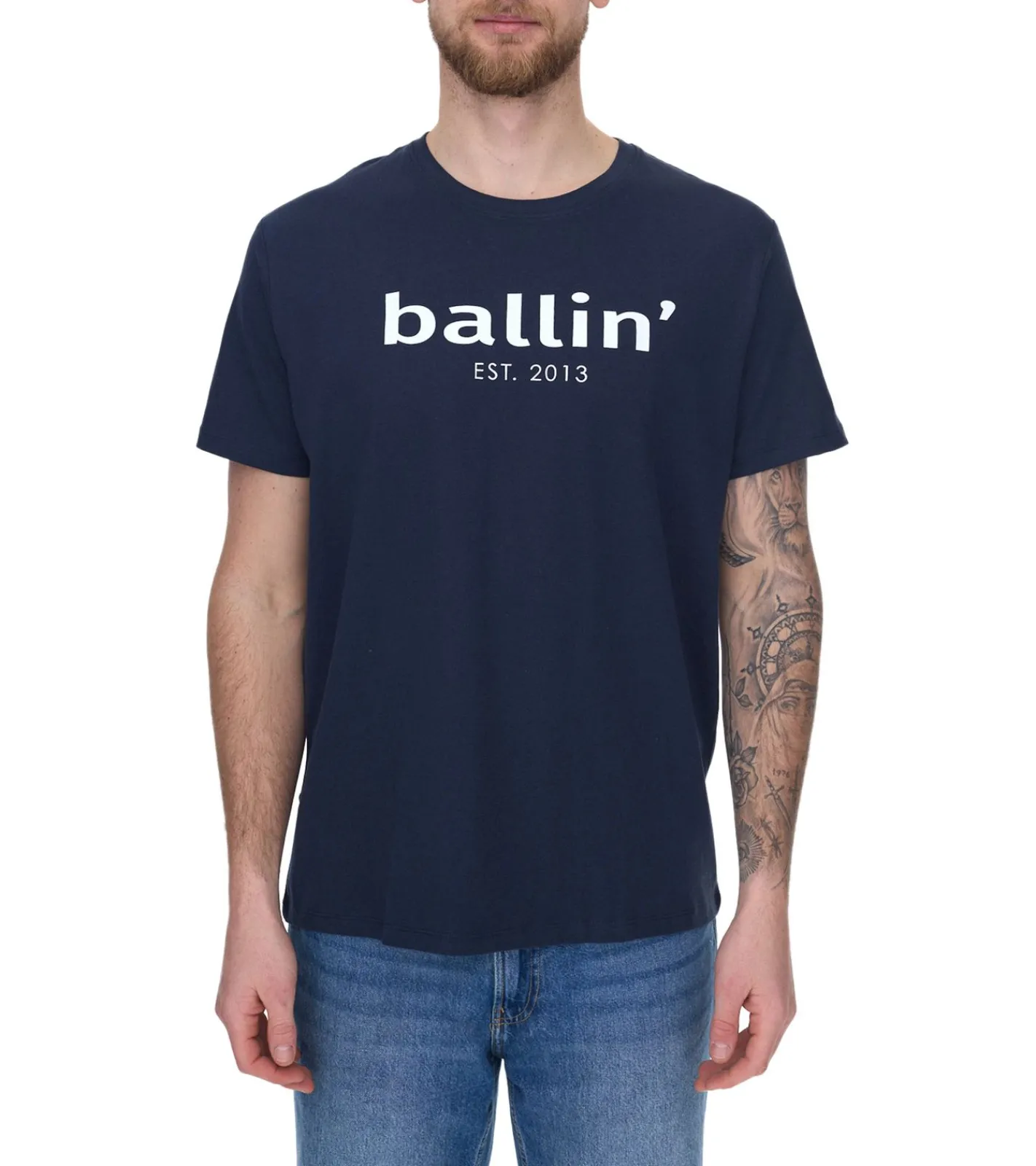T-Shirts & Tank Tops*Ballin Est. 2013 Herren nachhaltiges Baumwoll-Shirt mit Logo-Print auf der Front Kurzarm-Shirt SH-REG-H050 Dunkelblau
