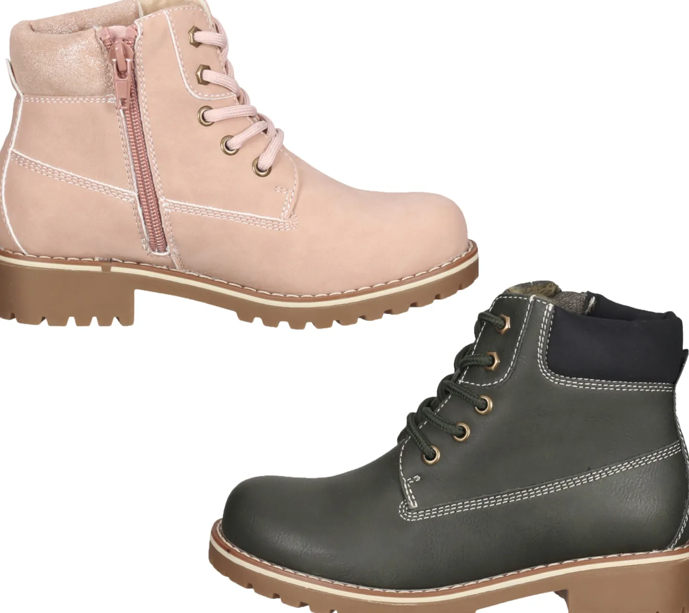 Stiefel*bama Kinder Herbst-Boots Schnür-Stiefelette für Mädchen und Jungen mit verstärkter Fersenkappe Rosa oder Khaki