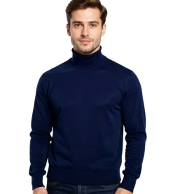 Pullover & Sweater*BARO Herren Connery Merino Rollkragen-Sweatshirt Ausgeh-Sweatshirt Marineblau