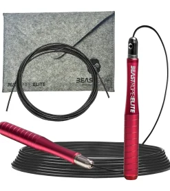 Sportausrüstung|Freizeitsport*BEASTGEAR Elite Premium-Aluminium-Springseil 3m Speed-Fitness-Springseil oder 2,8m Speed-Fitness-Springseil aus Stahl Fitness Boxen, MMA, HIIT, Krafttraining und Double Unders Rot/Schwarz oder Schwarz Pro
