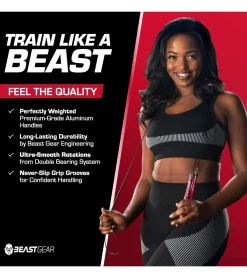 Sportausrüstung|Freizeitsport*BEASTGEAR Elite Premium-Aluminium-Springseil 3m Speed-Fitness-Springseil oder 2,8m Speed-Fitness-Springseil aus Stahl Fitness Boxen, MMA, HIIT, Krafttraining und Double Unders Rot/Schwarz oder Schwarz Pro
