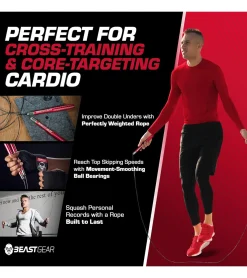 Sportausrüstung|Freizeitsport*BEASTGEAR Elite Premium-Aluminium-Springseil 3m Speed-Fitness-Springseil oder 2,8m Speed-Fitness-Springseil aus Stahl Fitness Boxen, MMA, HIIT, Krafttraining und Double Unders Rot/Schwarz oder Schwarz Pro