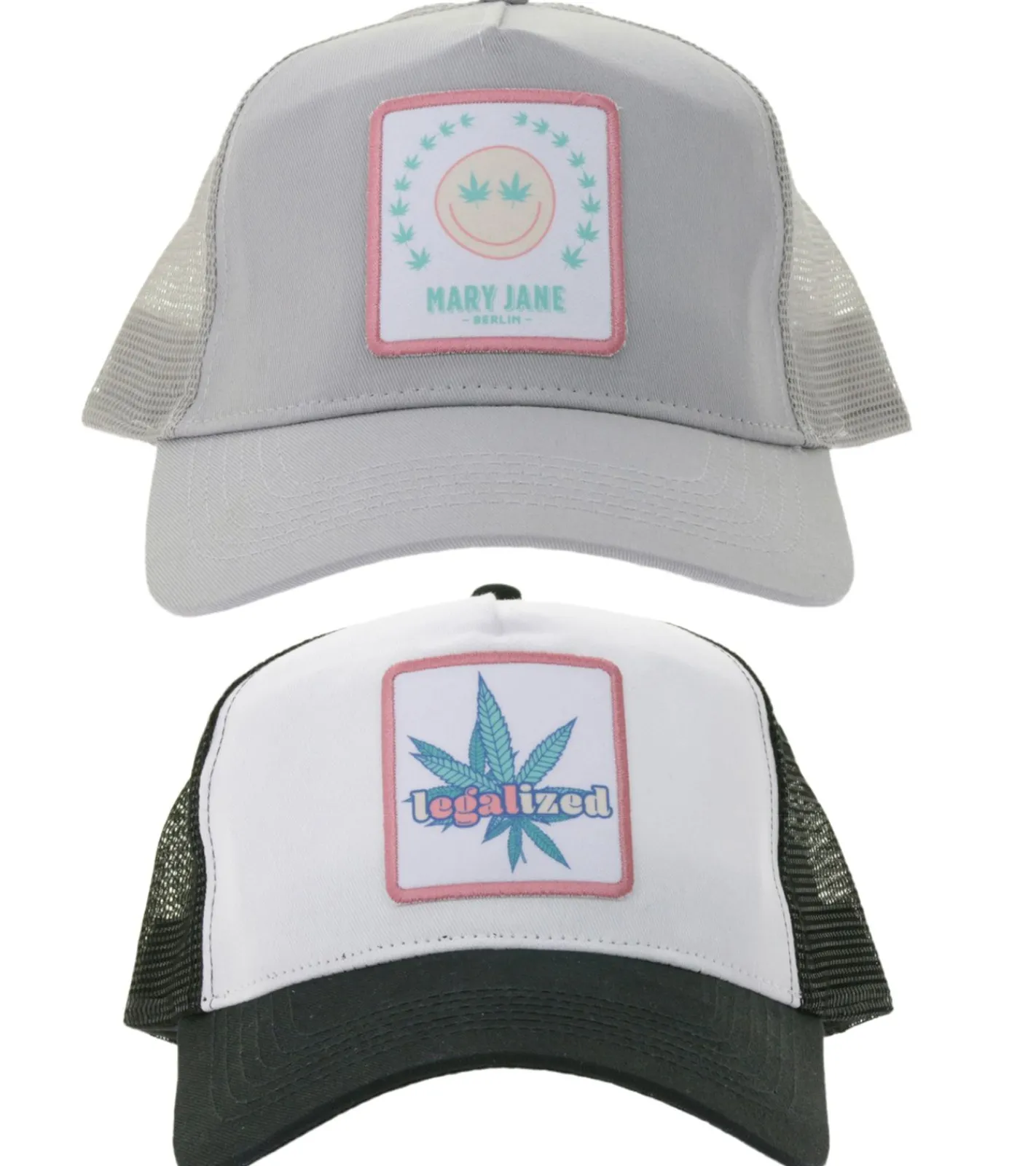 Caps & Mützen*Beechfield Trucker-Cap Baumwoll-Cap Mütze Baseball-Cap mit Stickerei 窶朖EGALIZED窶ß oder 窶朞ARY JANE BERLIN窶 Schwarz/Weiß 窶朖EGALIZED窶忿Grau 窶朞ARY JANE BERLIN窶