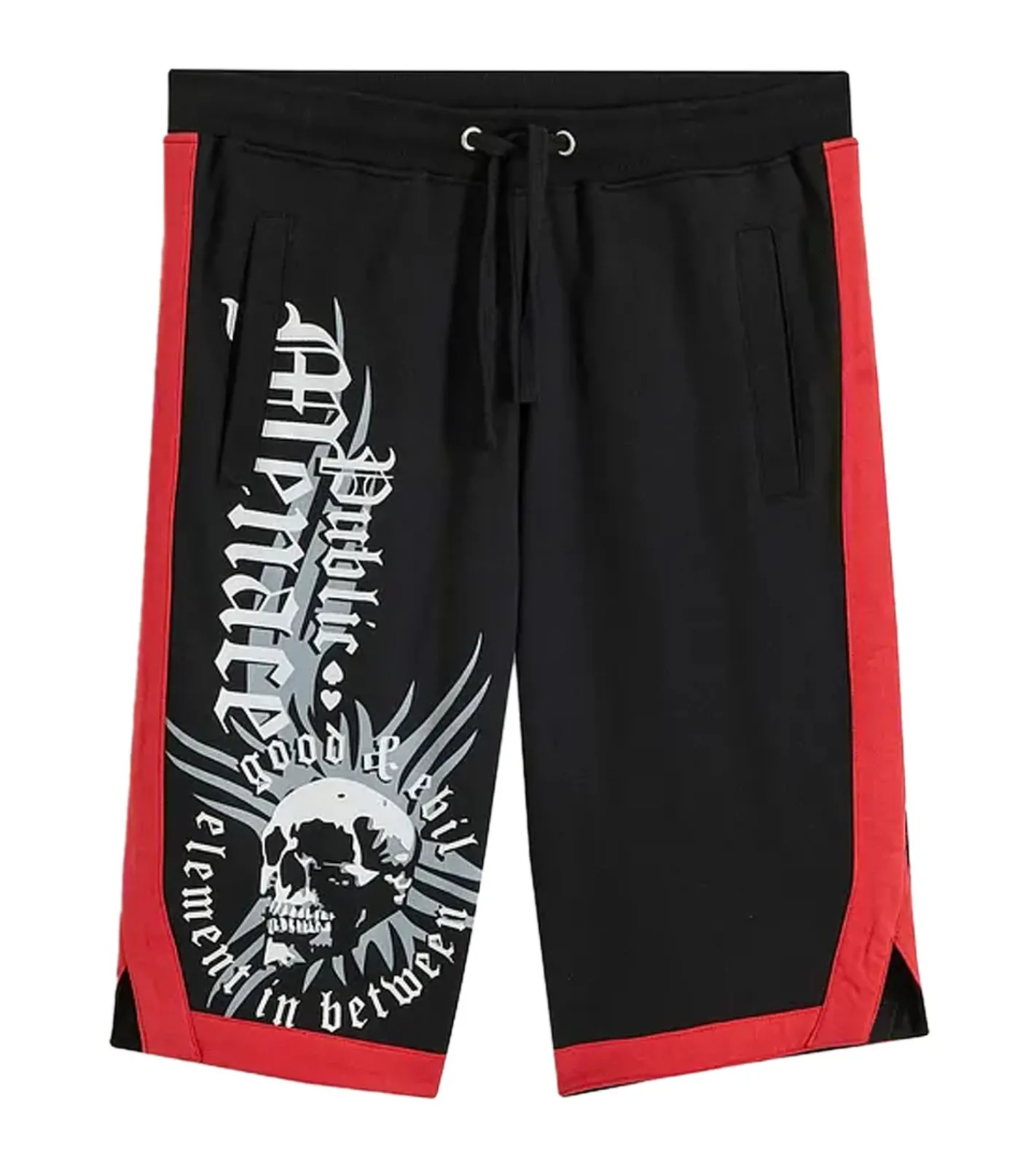 Shorts & Bermudas*O46bpx bequeme Herren Sweat-Shorts kurze Baumwoll-Hose mit Front-Print 919984 Schwarz/Weiß/Rot