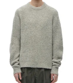 Pullover & Sweater*BERNER KÜHL Bouclé Crew Herren Strick-Pullover mit Alpaka-Wolle hergestellt in Dänemark Grau