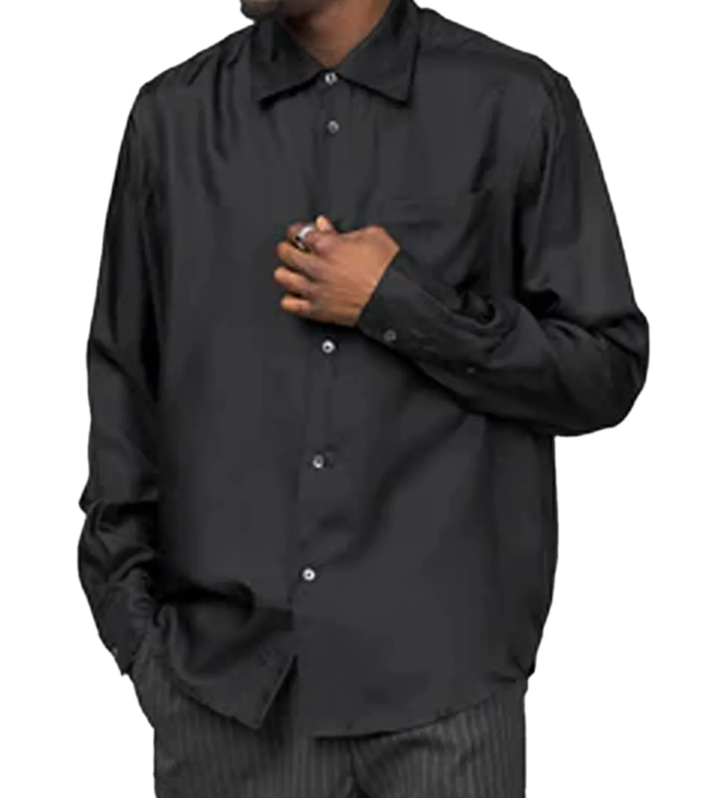 Hemden & Poloshirts*BERNER KÜHL Herren Seiden-Hemd Business-Shirt mit Brusttasche Langarm-Hemd Dunkelblau