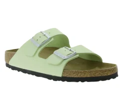 Zehentrenner & Sandalen|Pantoffeln & Hausschuhe*BIRKENSTOCK Arizona Damen Nubukleder-Pantoletten Made in Germany Sommer-Schuhe Schmale Weite Sandalen 1026710 Lime