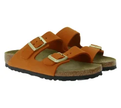 Zehentrenner & Sandalen|Pantoffeln & Hausschuhe*BIRKENSTOCK Arizona Damen Zehentrenner moderne Leder-Sandalen Made in Germany farbenfrohe Sommer-Schuhe schmale Weite 1026732 Orange