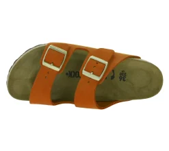 Zehentrenner & Sandalen|Pantoffeln & Hausschuhe*BIRKENSTOCK Arizona Damen Zehentrenner moderne Leder-Sandalen Made in Germany farbenfrohe Sommer-Schuhe schmale Weite 1026732 Orange