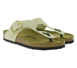 Zehentrenner & Sandalen|Pantoffeln & Hausschuhe*BIRKENSTOCK Gizeh Big Buckle Damen moderne Pantoletten Made in Germany Sommer-Schuhe coole Schlappen aus Leder Normale Weite 1026580 Beige