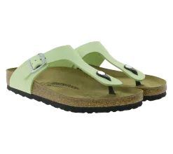 Zehentrenner & Sandalen|Pantoffeln & Hausschuhe*BIRKENSTOCK Gizeh Damen moderne Pantoletten Made in Germany Sommer-Schuhe coole Schlappen aus Leder Normale Weite 1026519 Lime